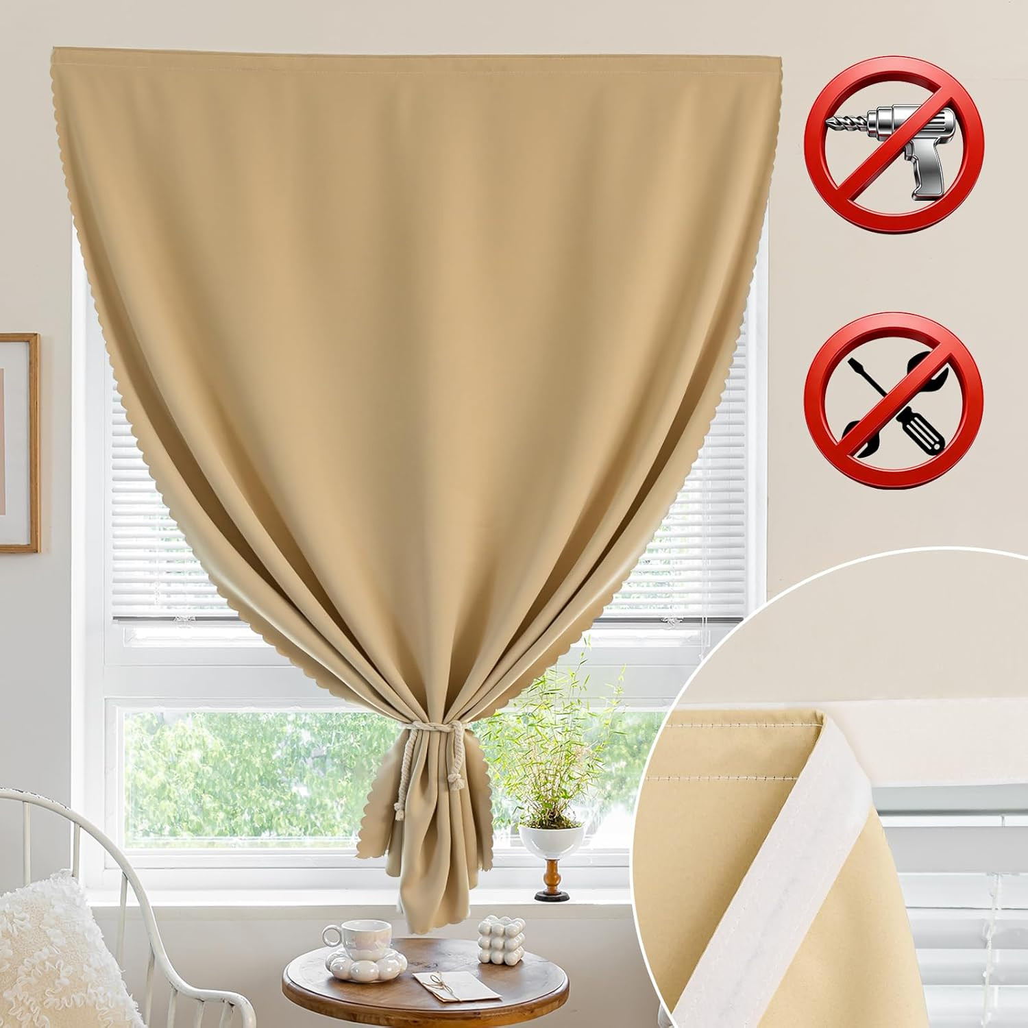 Adhesive Blackout Curtains for Window, Peel-Stick Room Darkener, No Rod, Wall-Sa