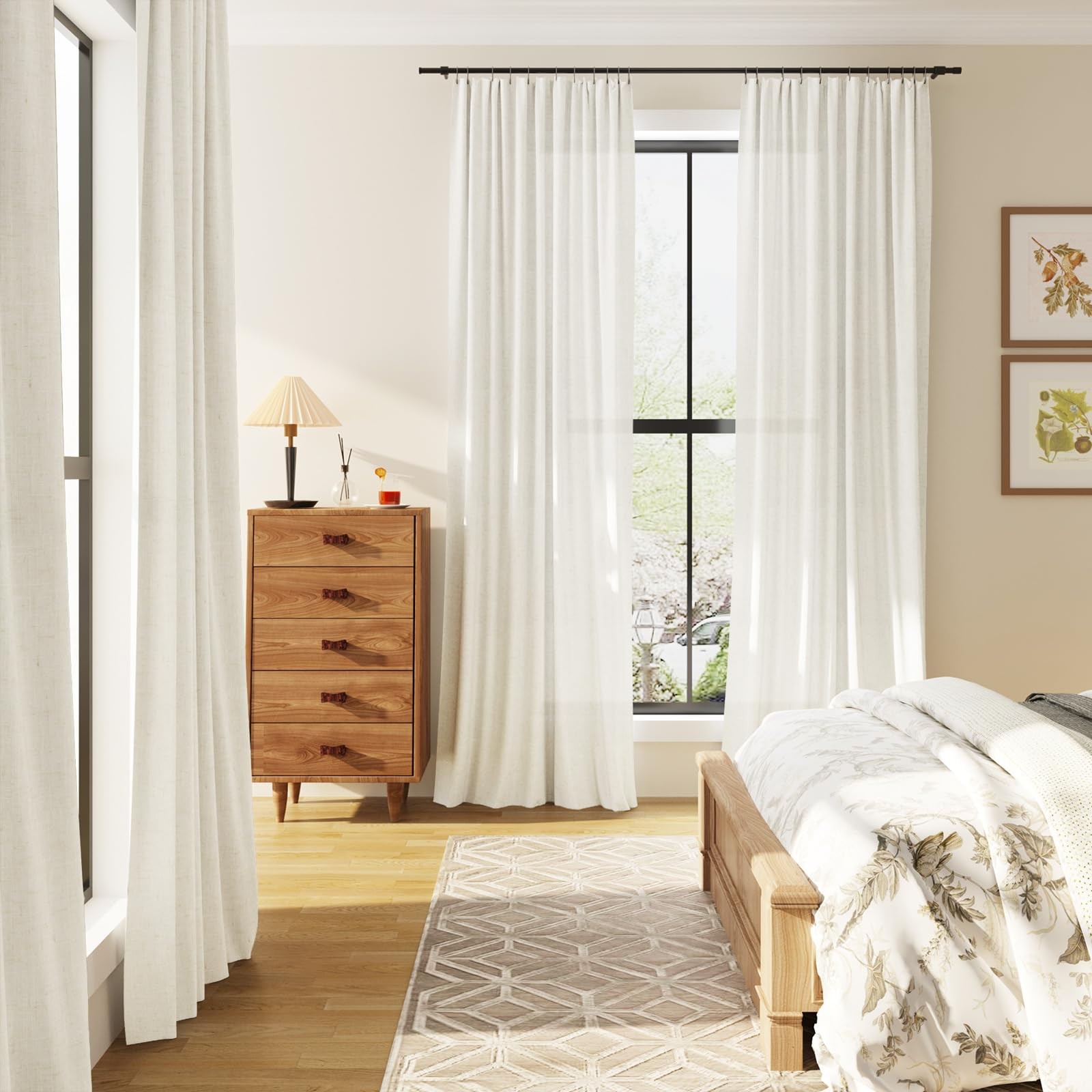 Guken Linen Curtains 84 Inches Long for 52″W x 84″L (Pack of 2), Natural