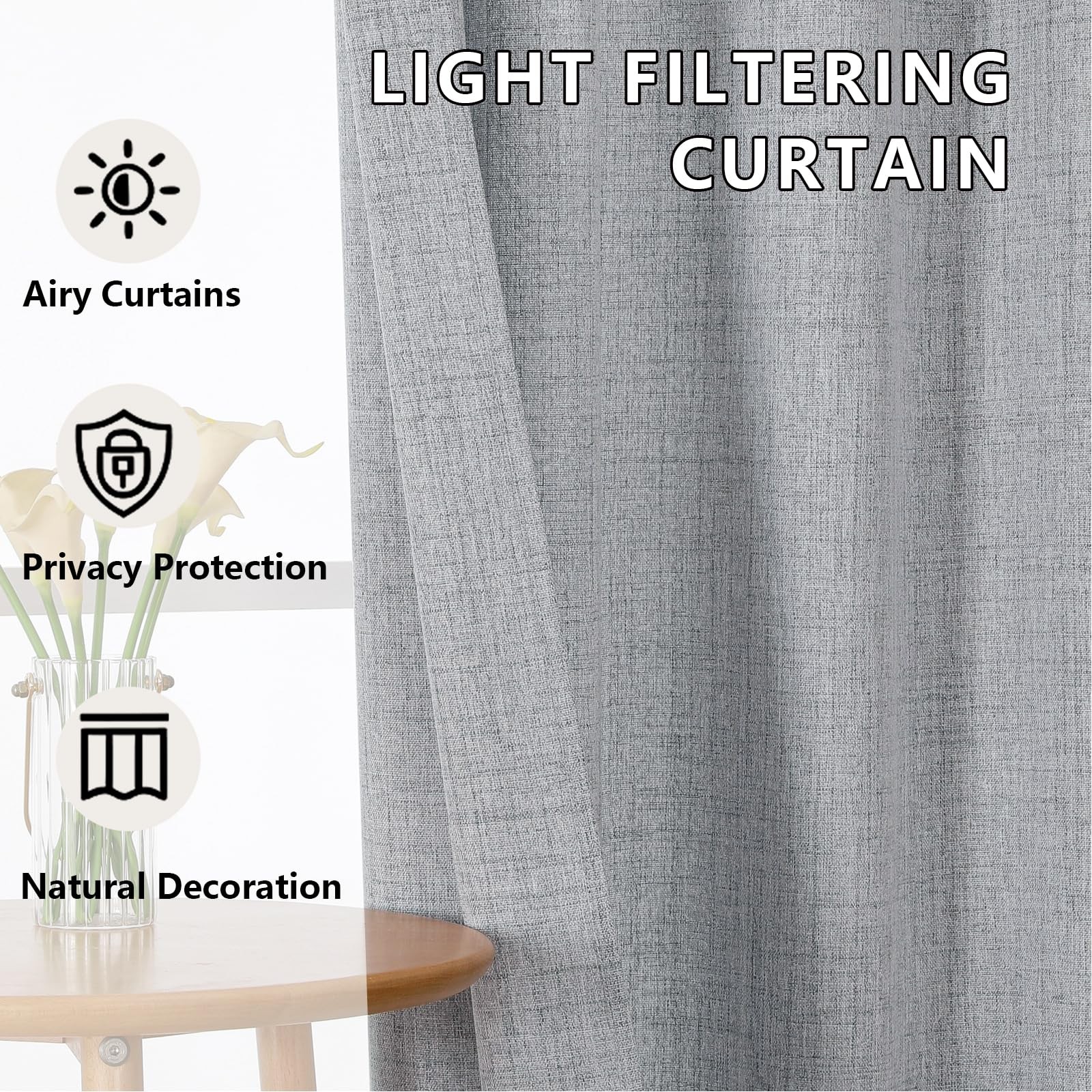 Valances for Windows 12 Inch Length, Light 52″W x 12″L (Pack of 1) Grey