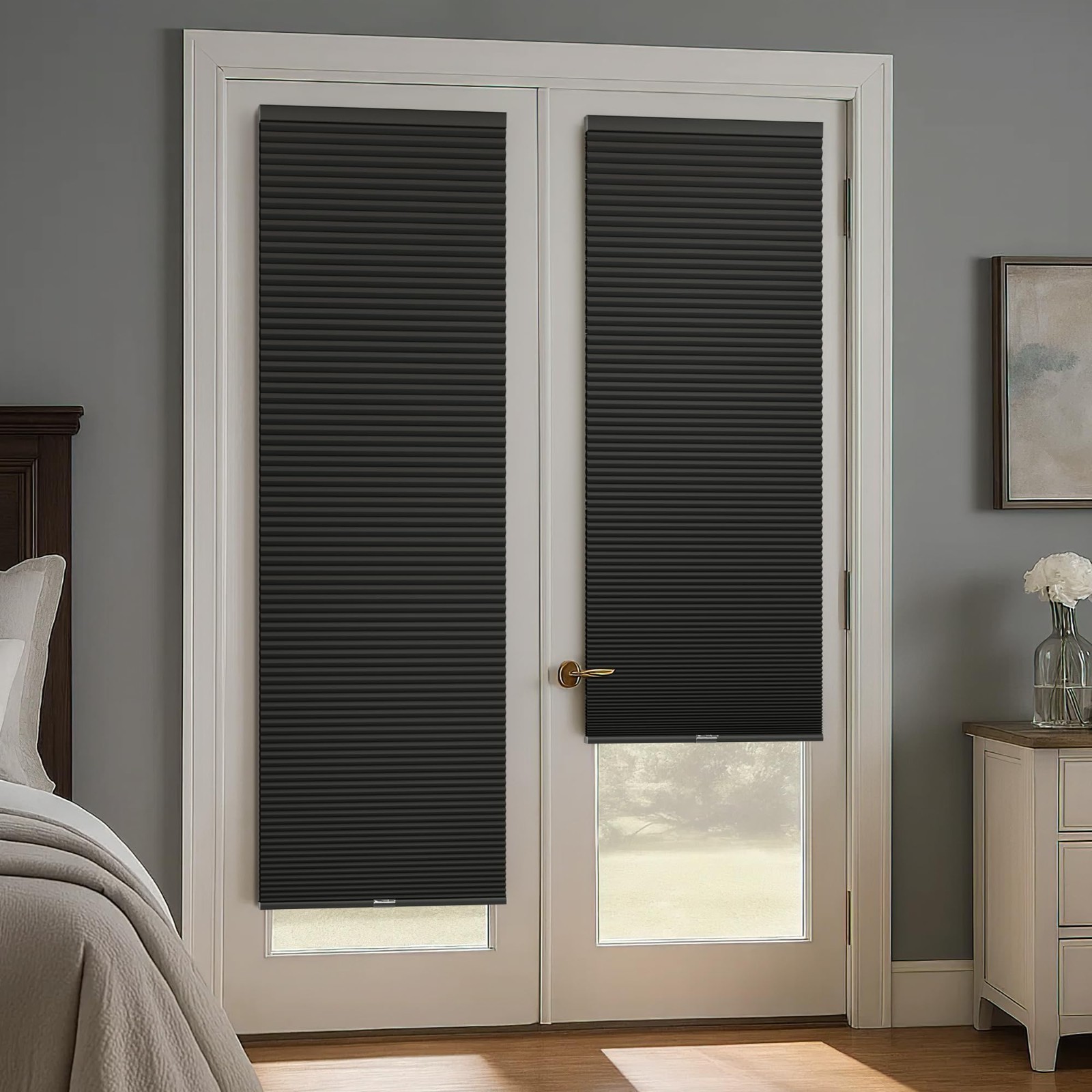 No Drill Cordless Cellular Shades for Doors, 12″ W x 40″ H, Black – Easy Install