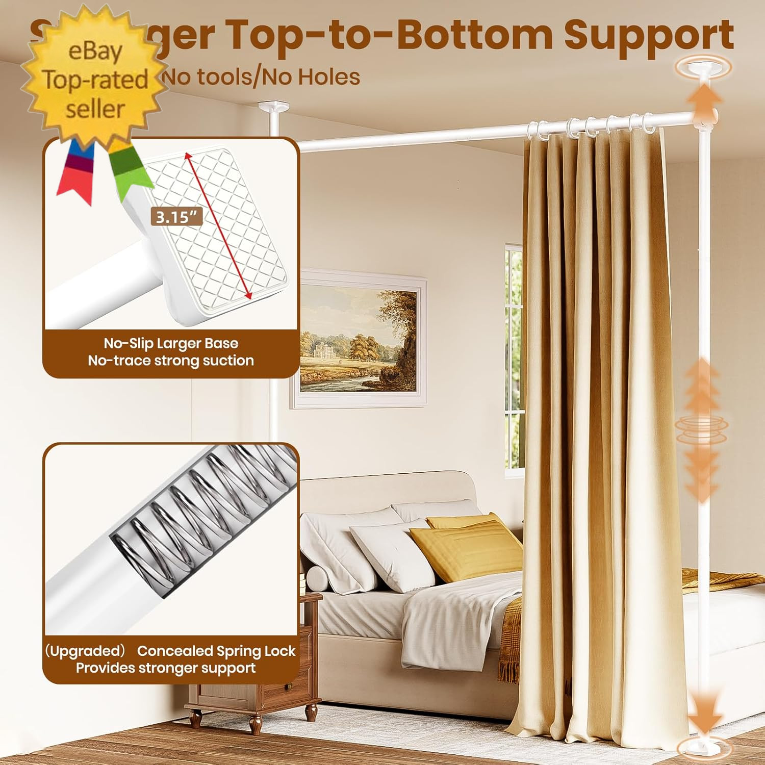 Room Divider Curtain Rod, No Drilling Room Separator for Space Partition, 4-10Ft