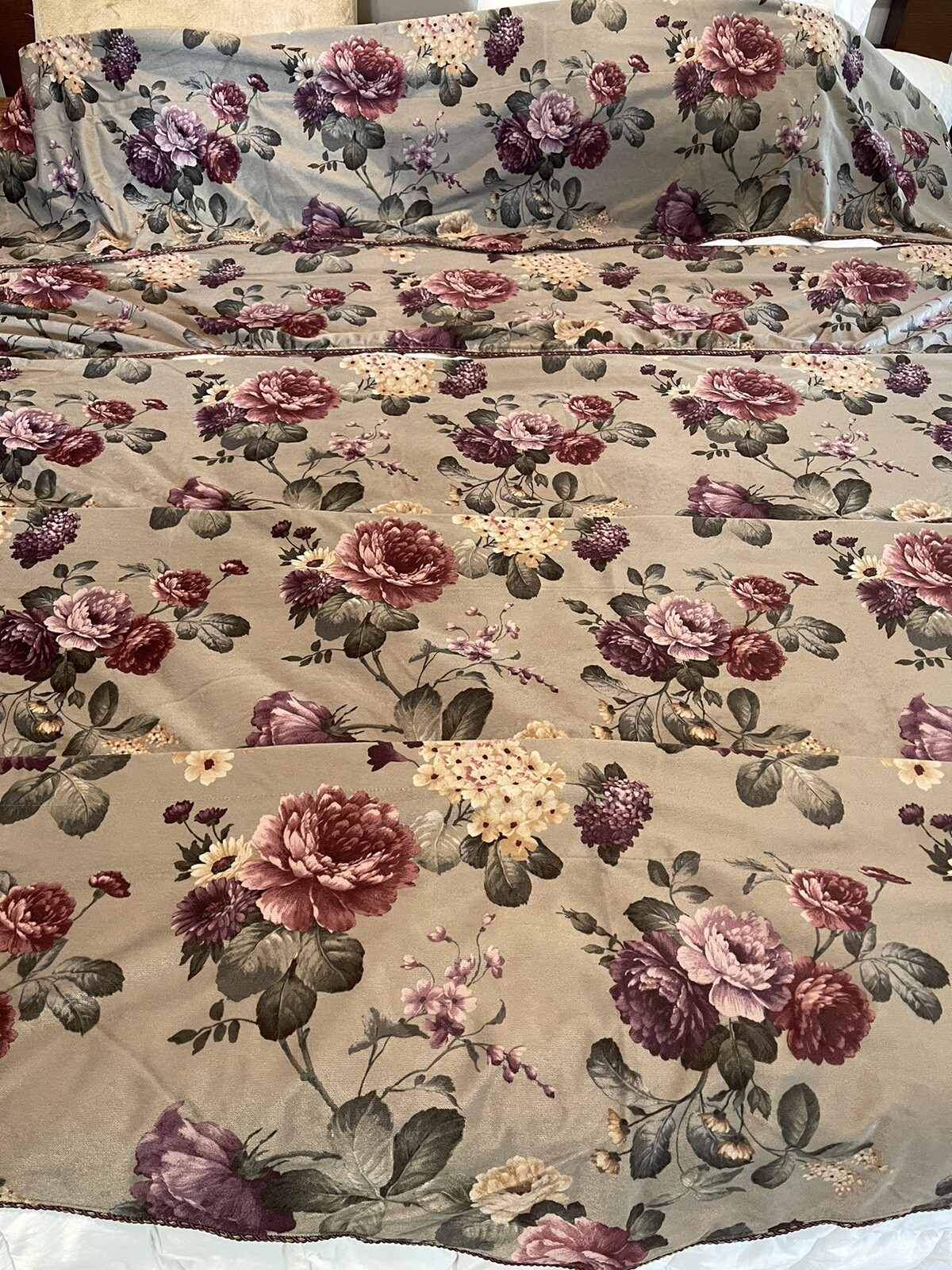 Vintage Velvet Floral Roses Martex Lot Of 5 Valances 84” X 21” Green Purple