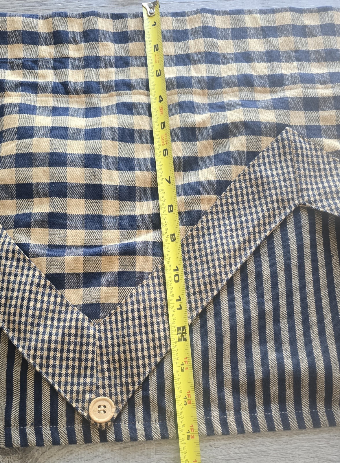 4- PADMA CREATION Primitive Country Layer Valance Navy Beige Plaid/Stripe