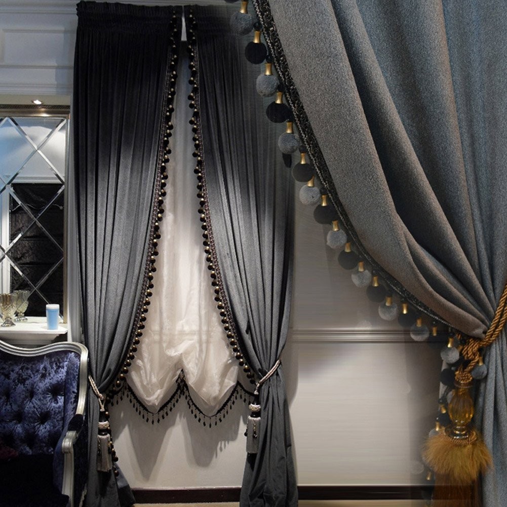Luxury Velvet Curtains with Tassel Trim, Vintage Bohemian Style, Blackout Dra…