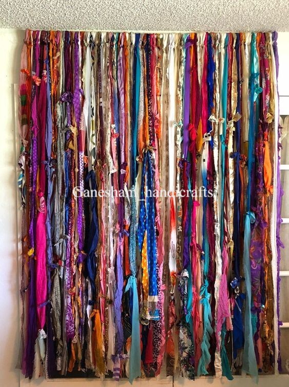 100 Strands, Bohemian gypsy rag Window Bohemian Valance Indian Backdrop curtains