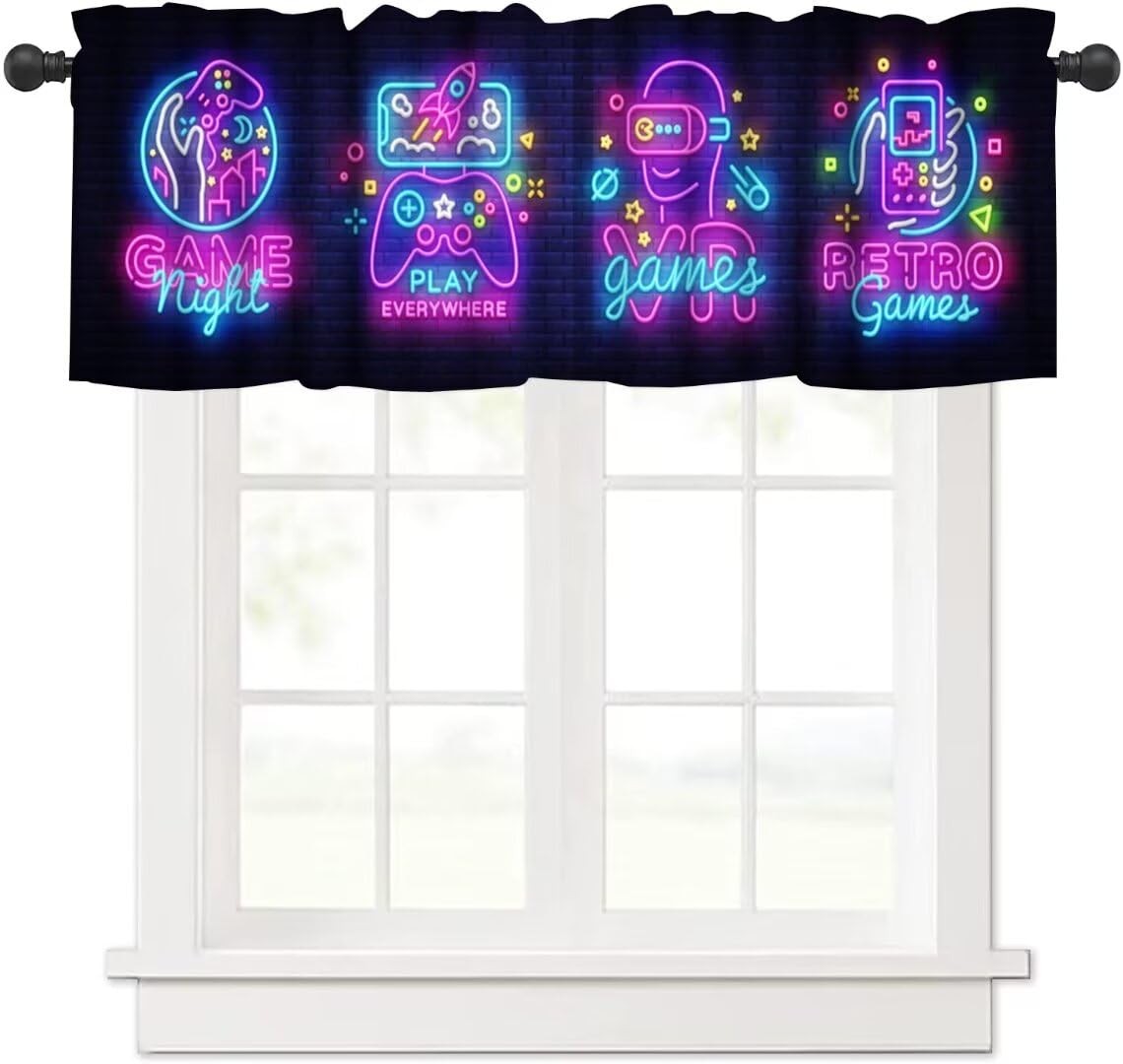 Video Game Valance Curtains for Kids Teens,Game Controller Purple Gamepad Neo…