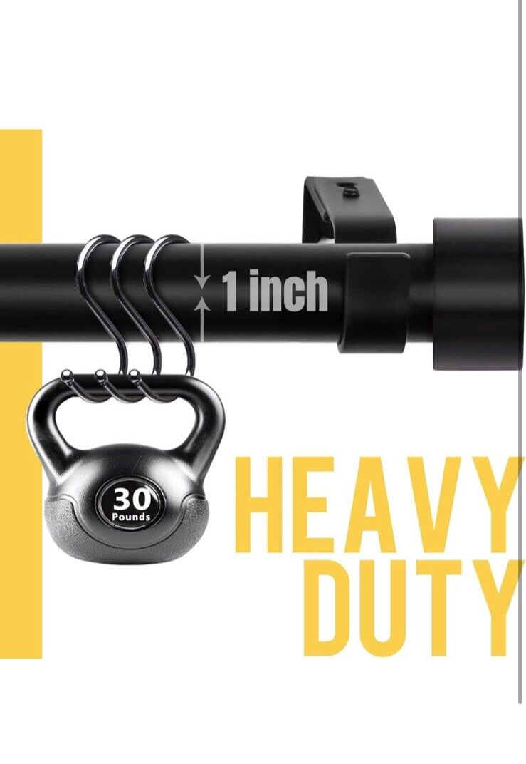 Kamanina 1 Inch Curtain Rod Single Drapery Rod 66-144 Inches(5.5-23 Ft) Black
