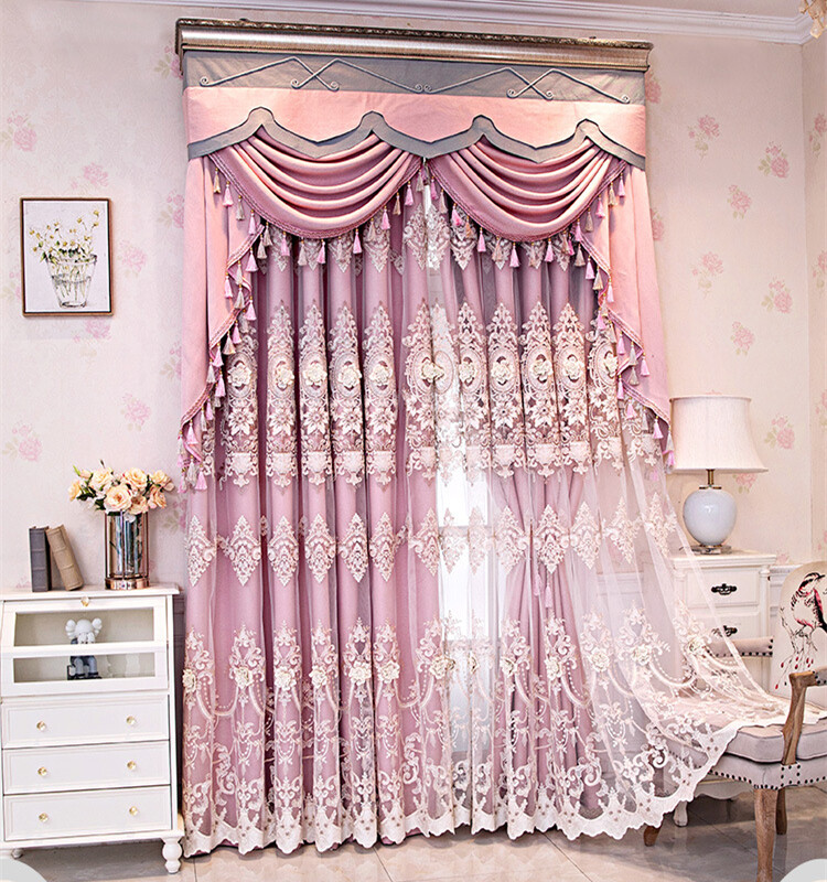 high grade living room embroidery pink cloth curtain tulle valance drape C1266