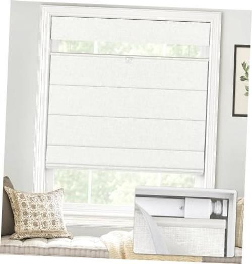 No Drill TDBU Roman Shades, 27″ W x 64″ H | No 27″W x 64″H Blackout – White