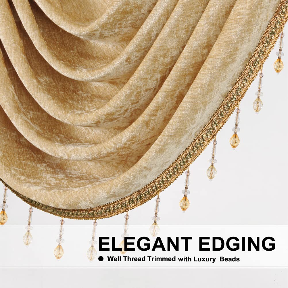 Elkca Thick Chenille Window Curtains Valance For Living Room Luxury Gold
