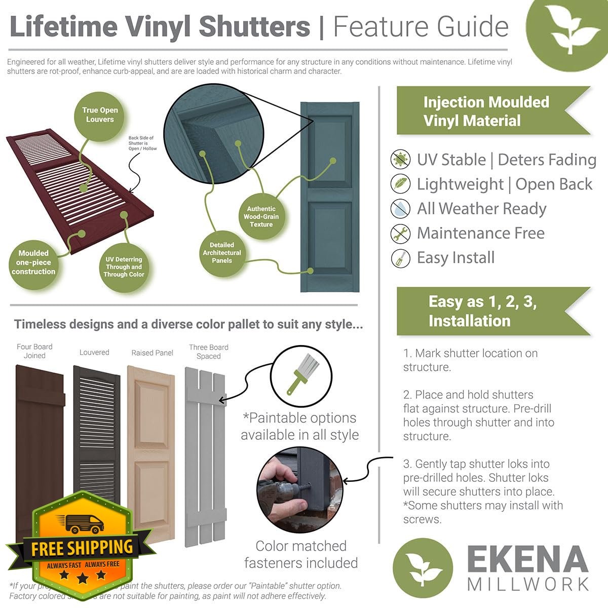 Ekena Millwork 3″ Shutter-Lok’s, Lifetime Vinyl, 12 Per Bag, Wineberry
