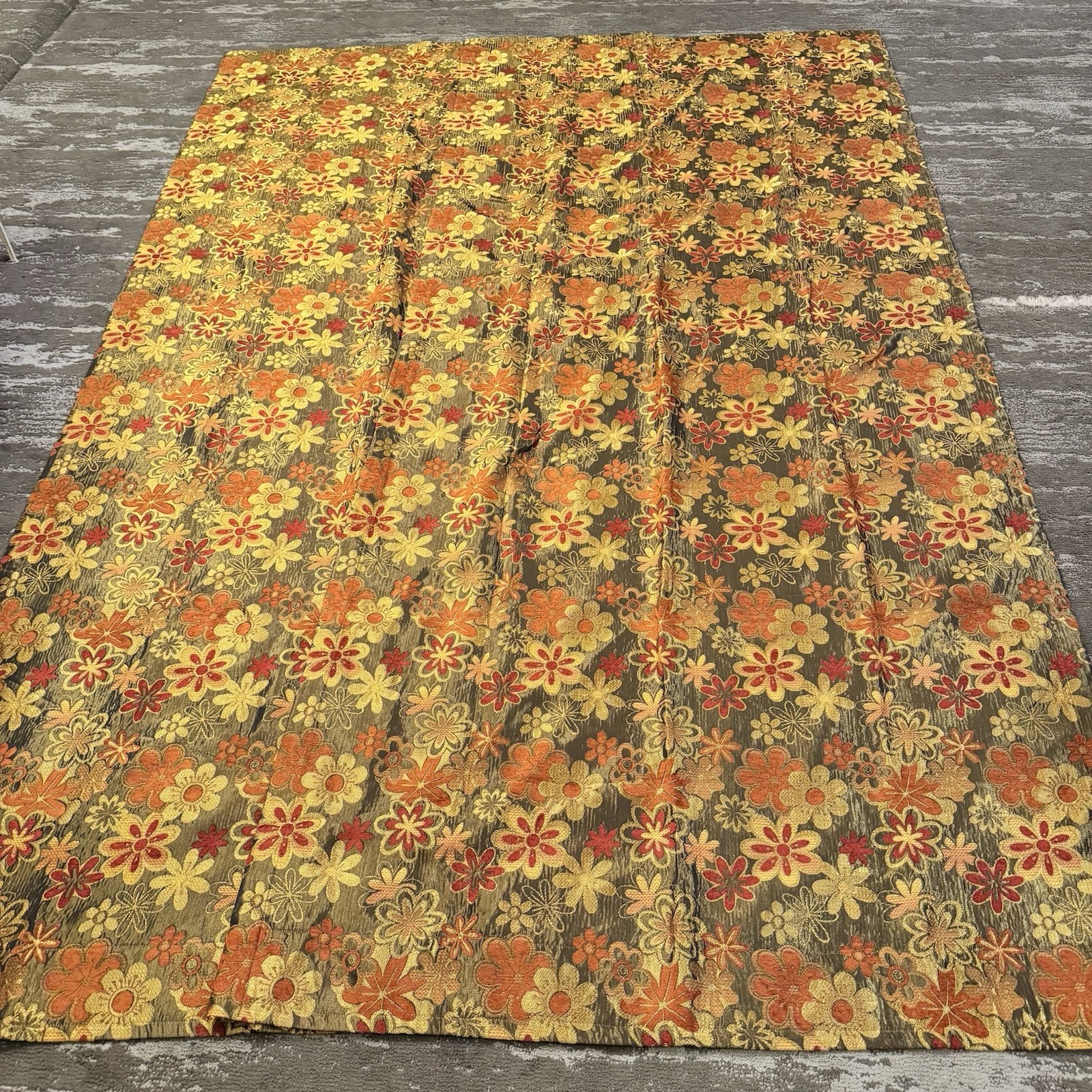 Brocade Flower Power Custom drapes 114”x50” , 4 Panels Brown, Orange, Red, Gold