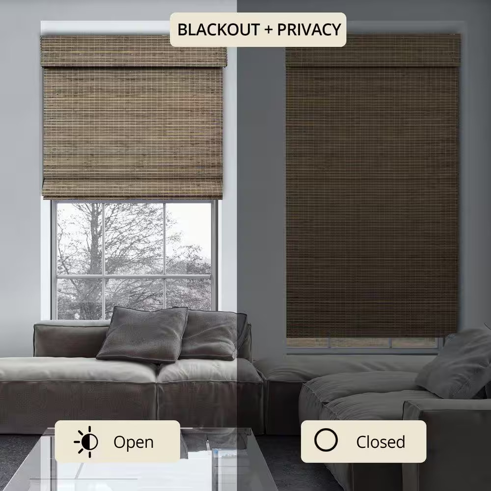 Natural Woven Light Filtering Cordless Bamboo Roman Shades for Windows, 72 In. W