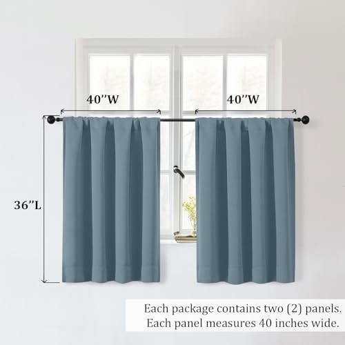 Sally Kitchen Curtains 36 Inch Length 2 40″W x 36″L (Pack of 2) Stone Blue