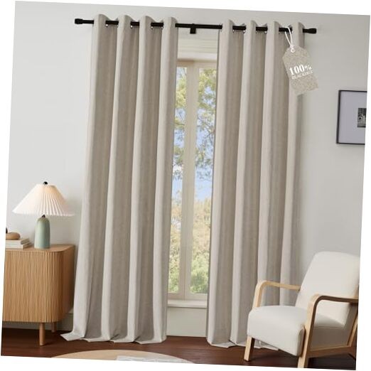 100% Blackout Linen Curtains 96 inches Long, 52″W x 96″L (Pack of 2) Natural