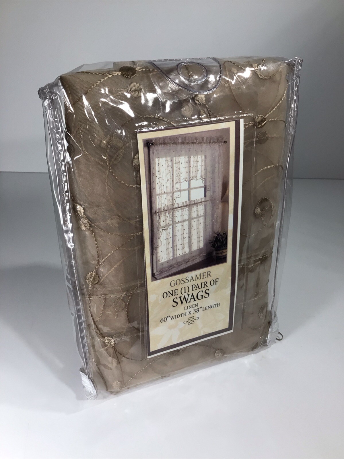 Gossamer Sheer Lace Linen Swags Light Tan 1 Pair 60” Wide 38” Long