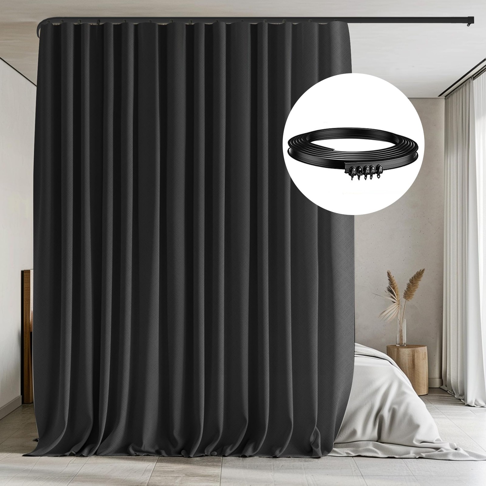 Room Divider Curtains with Flexible Ceiling Curtain Tracks Set,100% Blackout …