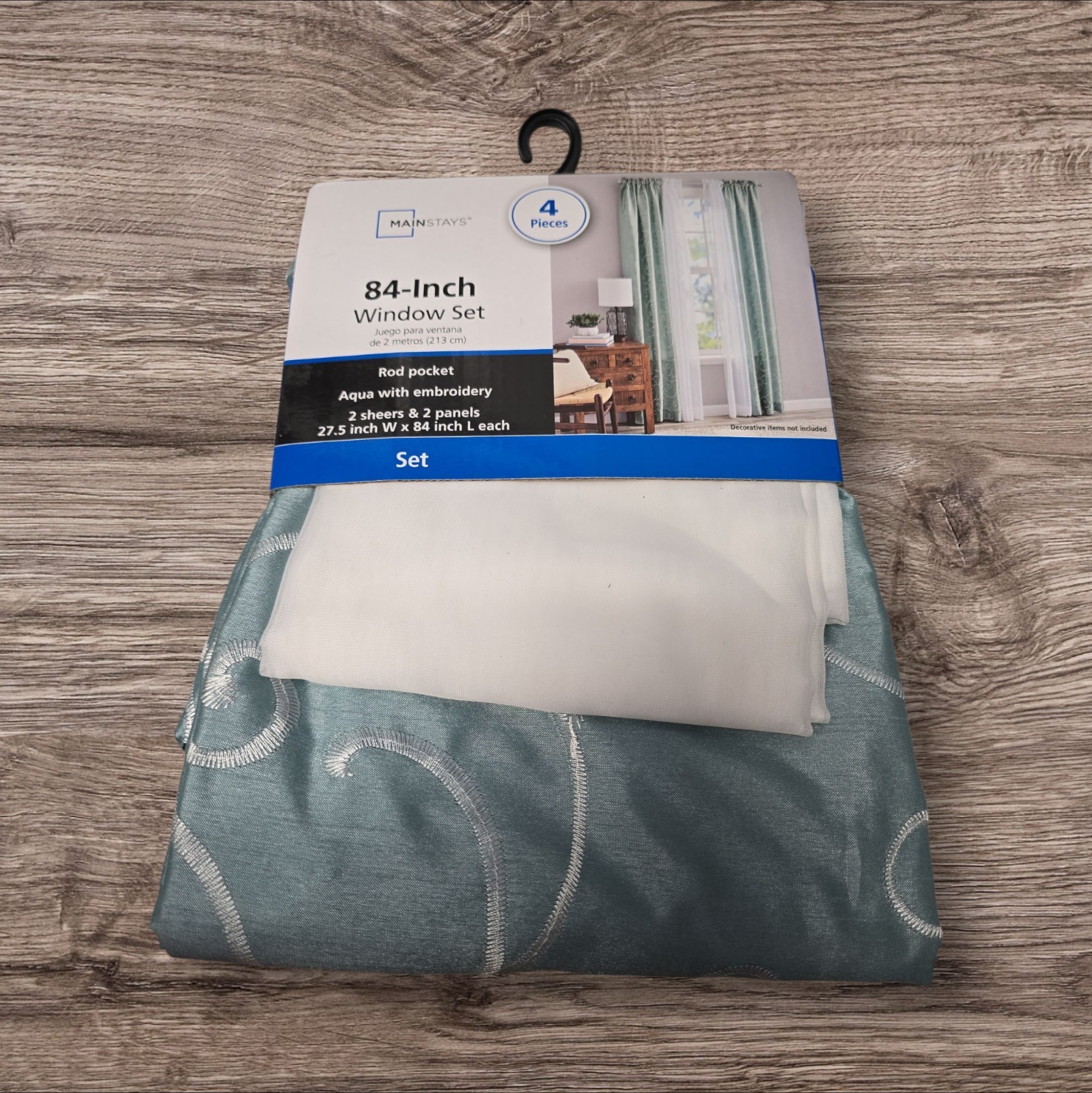 Mainstays 84-In Window Set With Rod Pocket Aquifer Embroidery