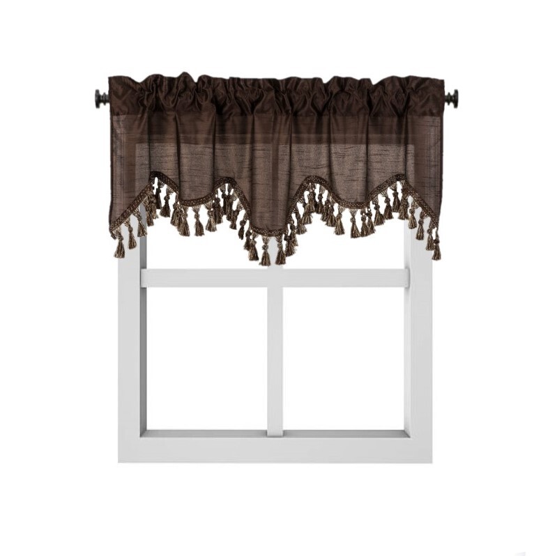 1 Solid Faux Silk Swag Waterfall Ascot Window Valance w/Tassels 55″ x18″ WAVE