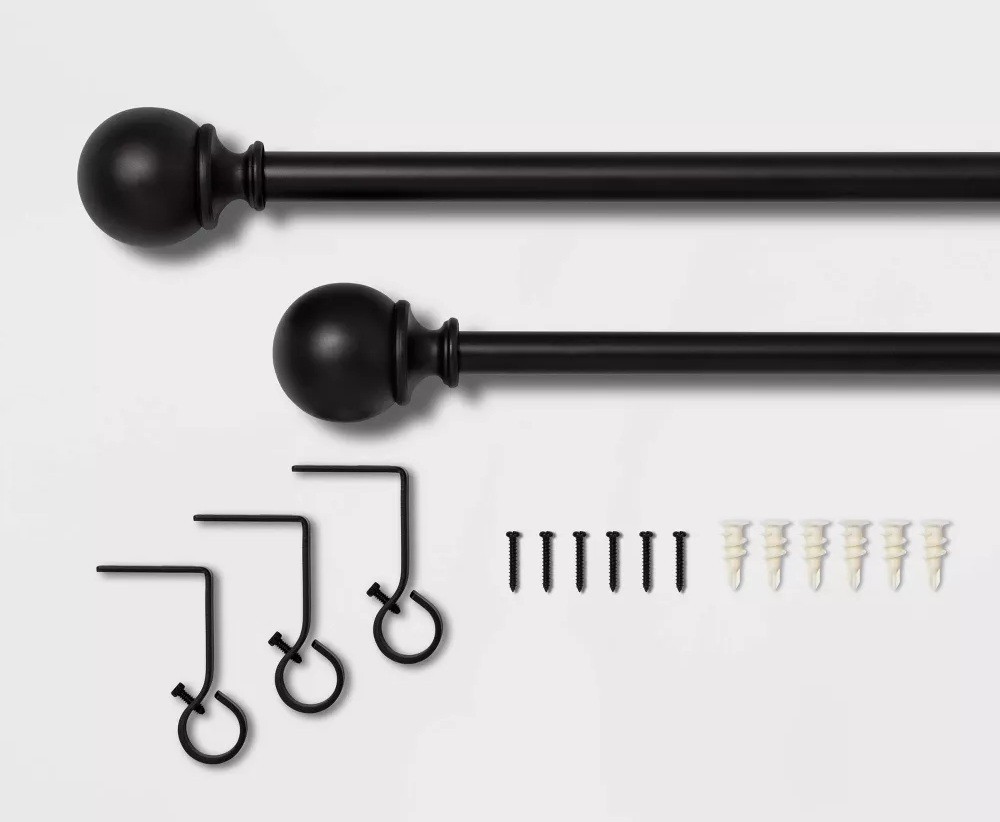 Threshold Matte Black Finish Expandable Ball End Curtain Rod 66″ to 120″ Lengths