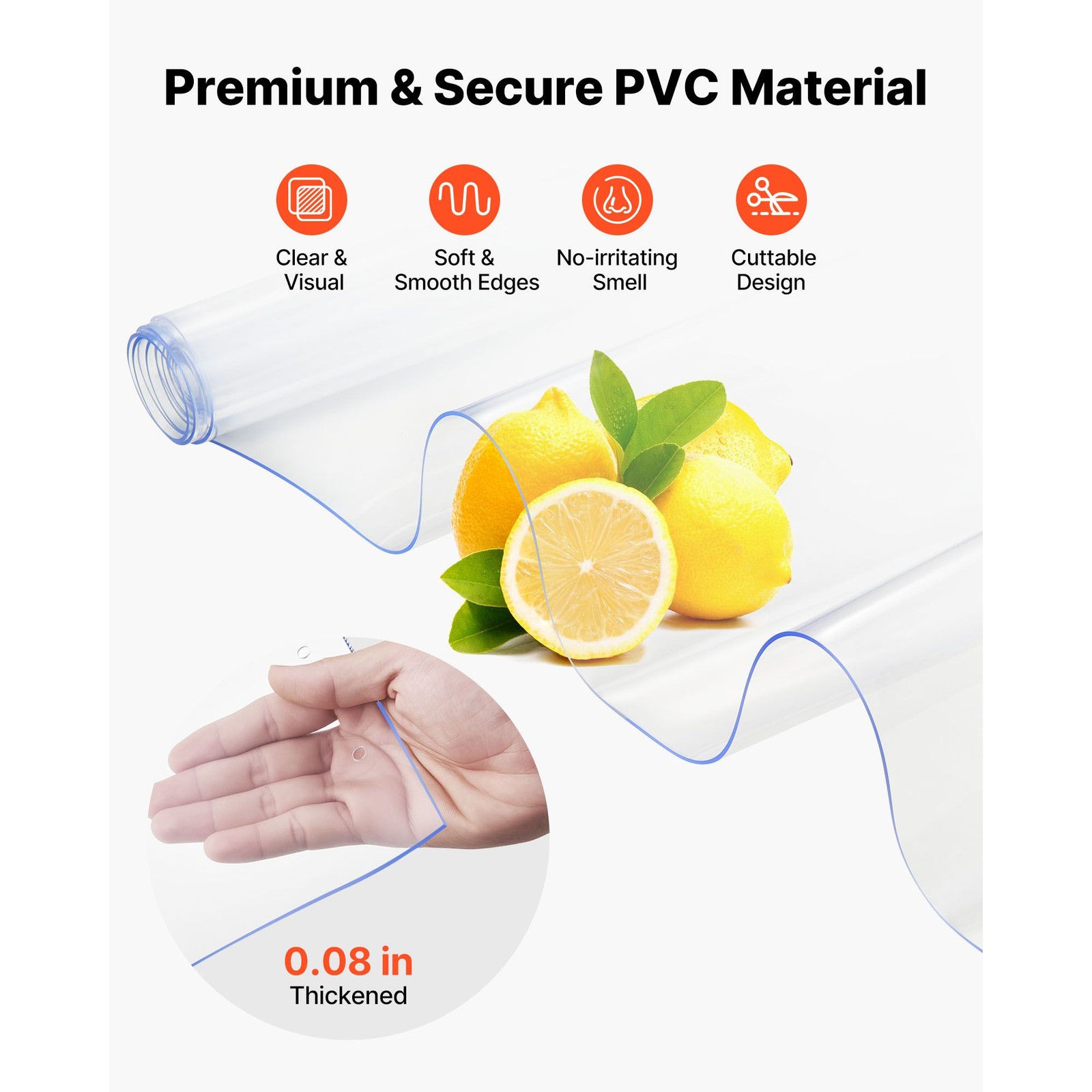 Clear PVC Strip Curtain 80in x 36in, 0.08in Thick, 6-Piece for Freezer & Garage