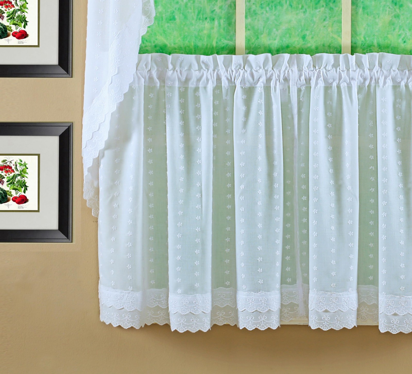 , Ribbon Eyelet Tier 24″, White, 60″ W x 24″ L
