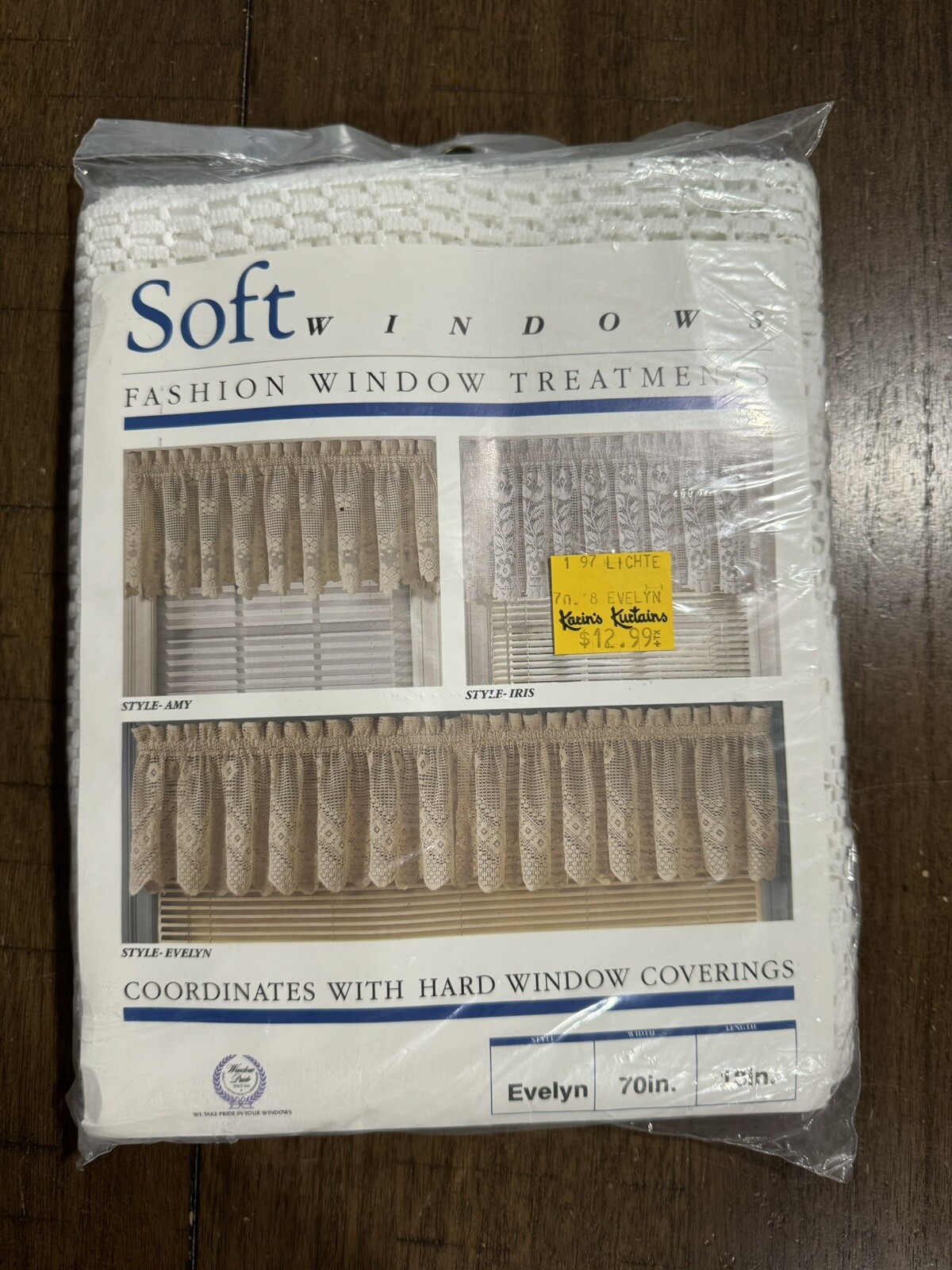 New Vtg Window Pride “Evelyn” 70”x18” White Lace Curtain Valance USA Made NOS