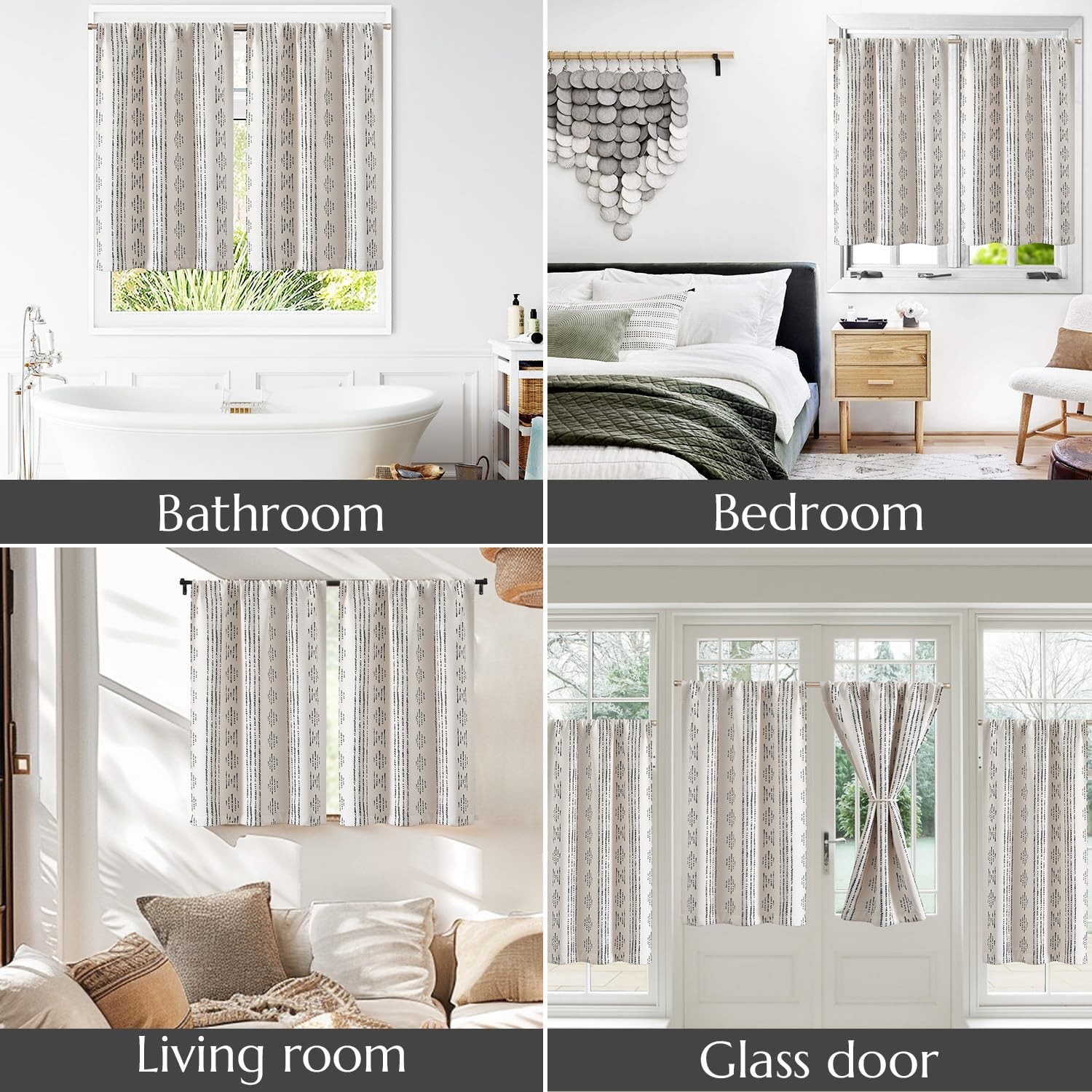 95% Blackout Boho Kitchen Curtains 24 Inches Cafe Tier Curtains Bohemian Small