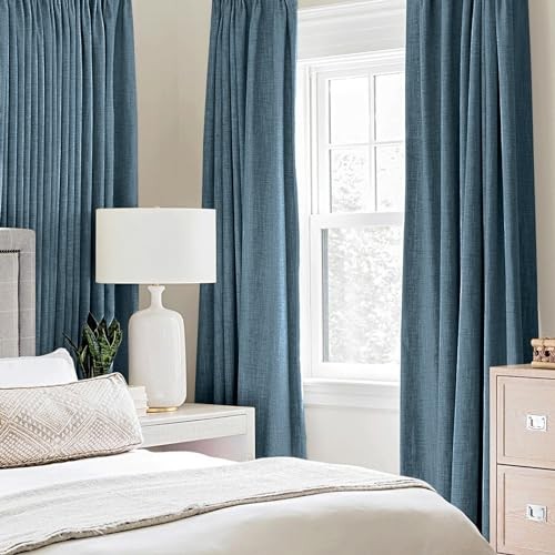 Linen Texture Curtains for Bedroom Solid 52″W x 84″L (Pack of 2) 2 Dusty Blue