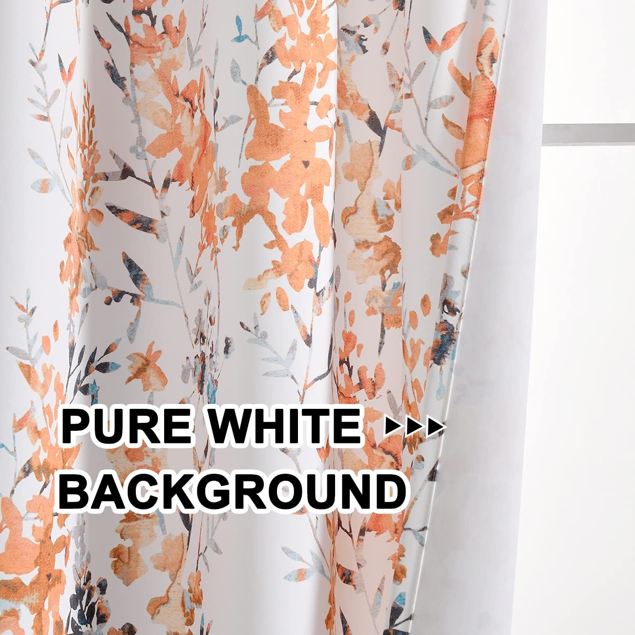 White Darkening Curtains, Orange Branch Leaf, 52×63 Inch, 2 Panels