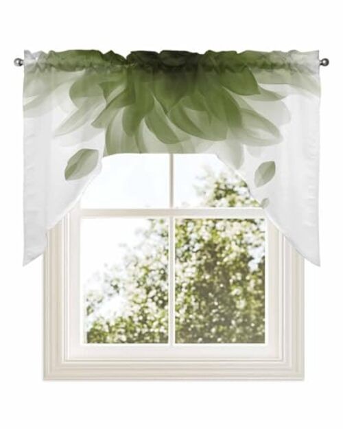 Chucoco Sage Tier and Swag Window Curtain 24″W x 56″L (Pack of 3) Green