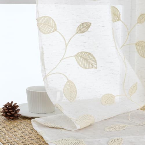 Sheer Curtains 36 Inch Length 2 Panels, 30″W x 36″L (Pack of 2) Natural