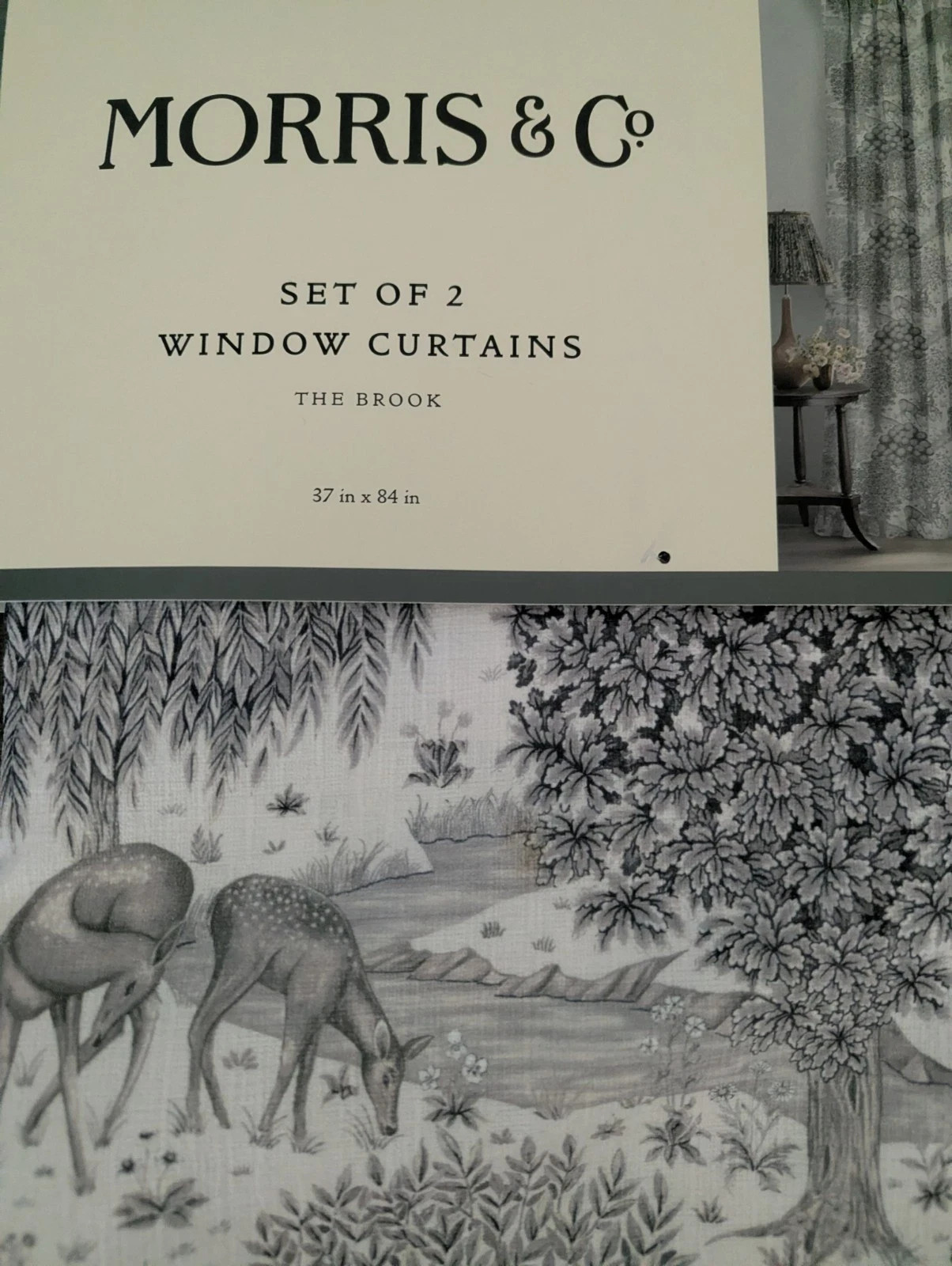Set 2 Morris & Co The Brook Deer Forest Gray Back Tab Top Curtain 84”
