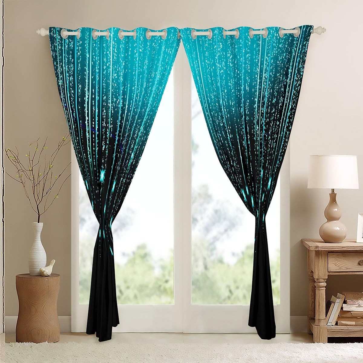 Feelyou Abstract Ombre Curtains Teal Black Teens Window Curtains For Bedroom