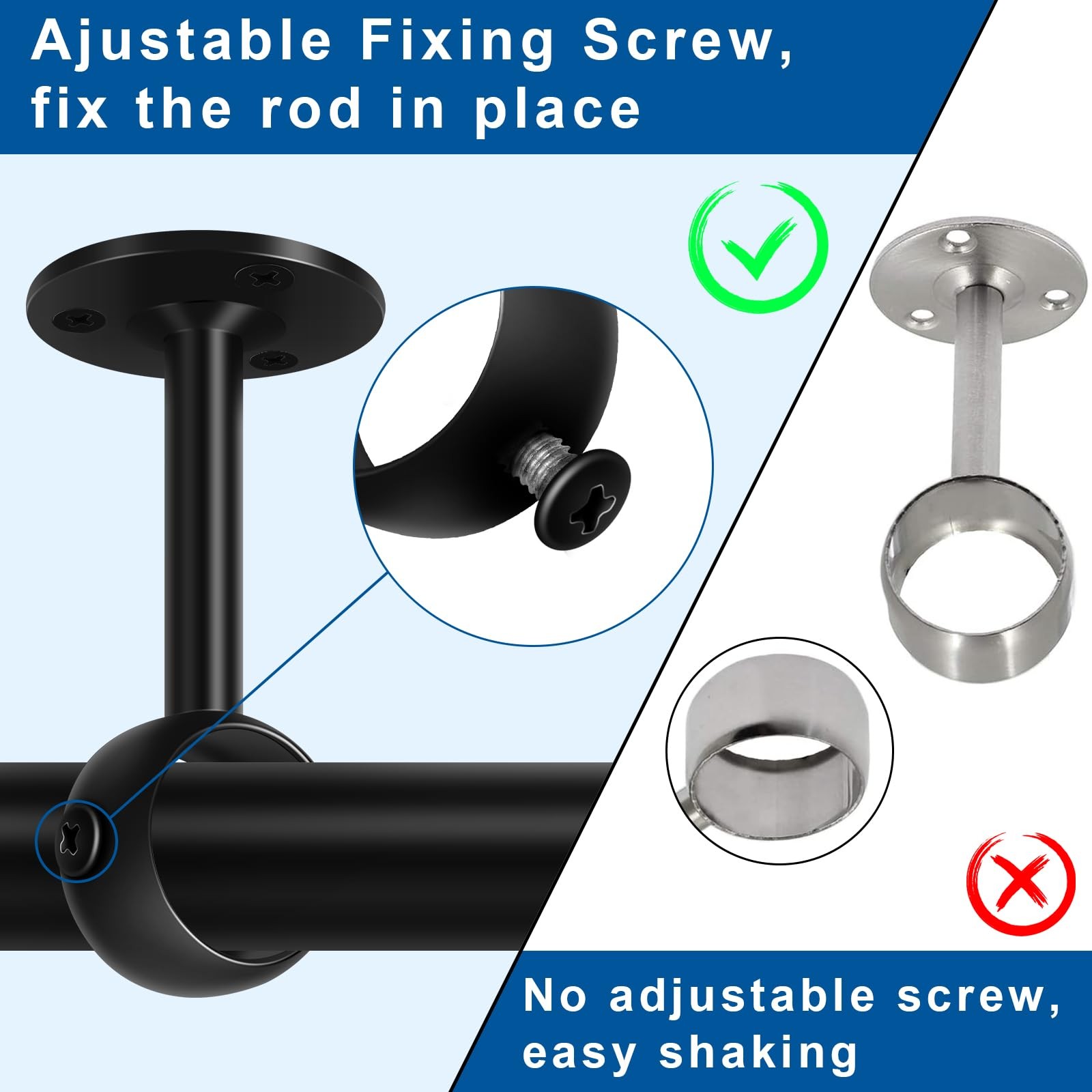 1-1/4 inch Ceiling Curtain Rod Brackets 4 Pack Heavy Duty Holders Black