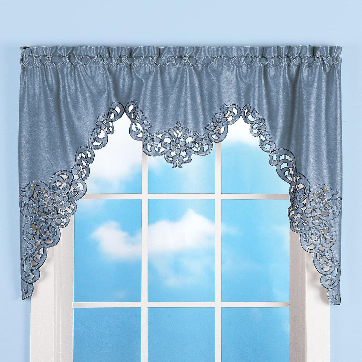 Collections Etc Elegant Cut Out and Embroidered Scroll Window Valance with Rod P
