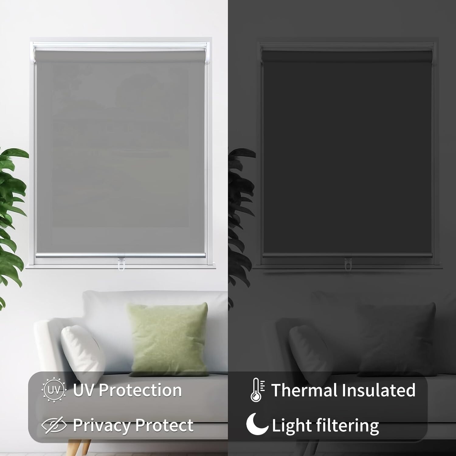 Cordless Fade Resistant Exterior Roller Shade Grey 42in. W x 72in L Room Darken
