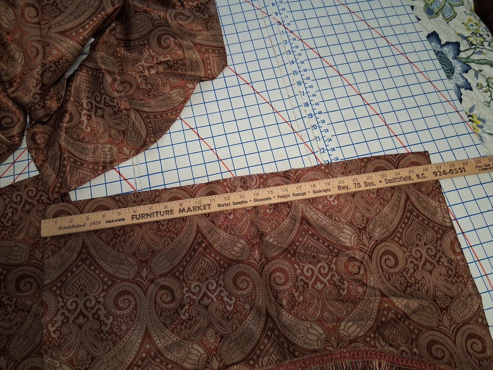 2 84″ Lined Rod Pocket Rust & Gold Poly Paisley Print Curtain Panels and Valance