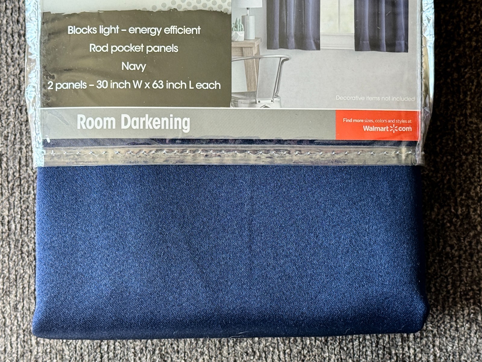 Your Zone 30″W x 63″L Solid Navy Room Darkening Panel Pair, Set of 2, NEW