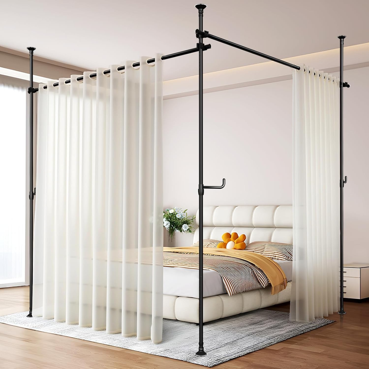 Seamless Room Divider Curtain Rod No Drilling Space Partition Adjustable Privacy