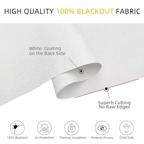 Cordless Blackout Roller Shades for Windows, Striped Free 20″W x 72″H White