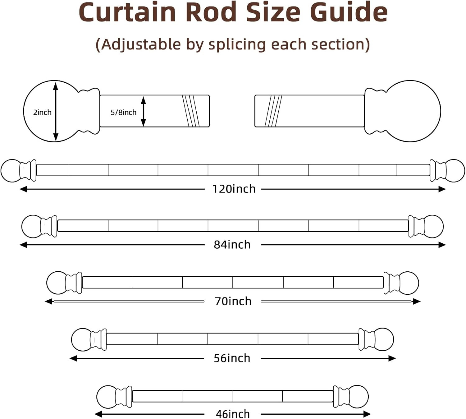 Curtain Rods for Window 32 and 48, Black 5/8 inch Splicing Single Window Curtain