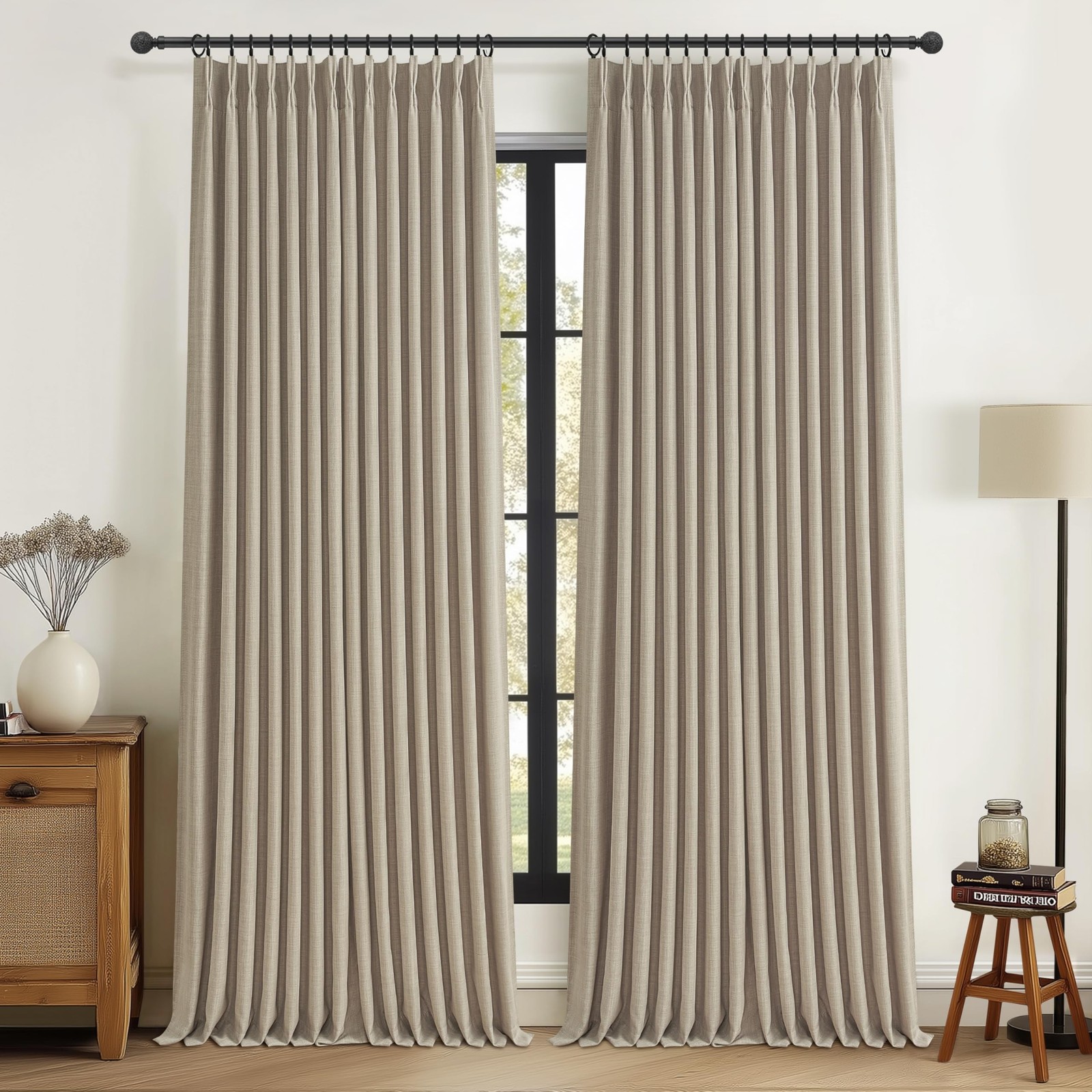 Unique Black Out Thick Linen Privacy Curtains 105 Inches Long for Room Divide…