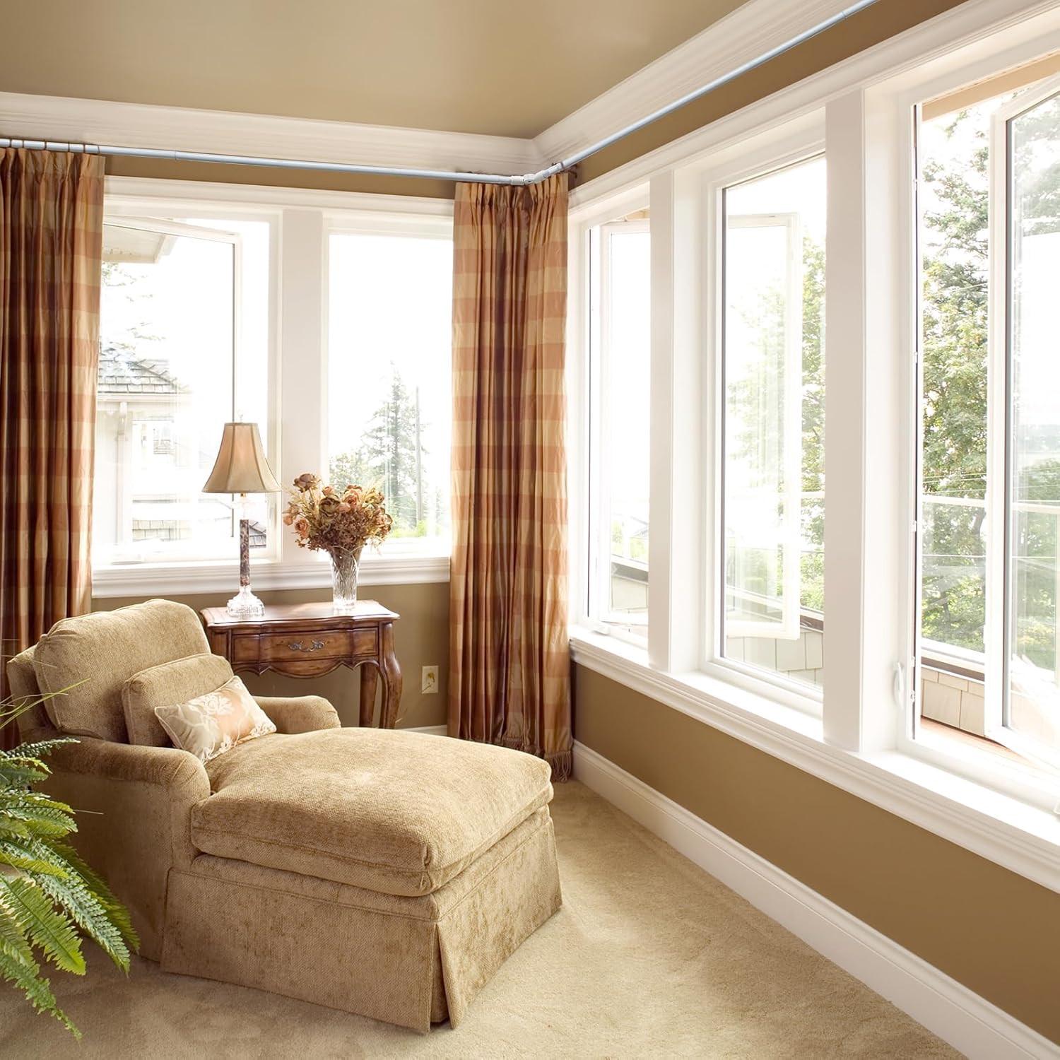 L Shape Heavy Duty Curved Curtain Rods for 2 corner Windows adjust to fit size W