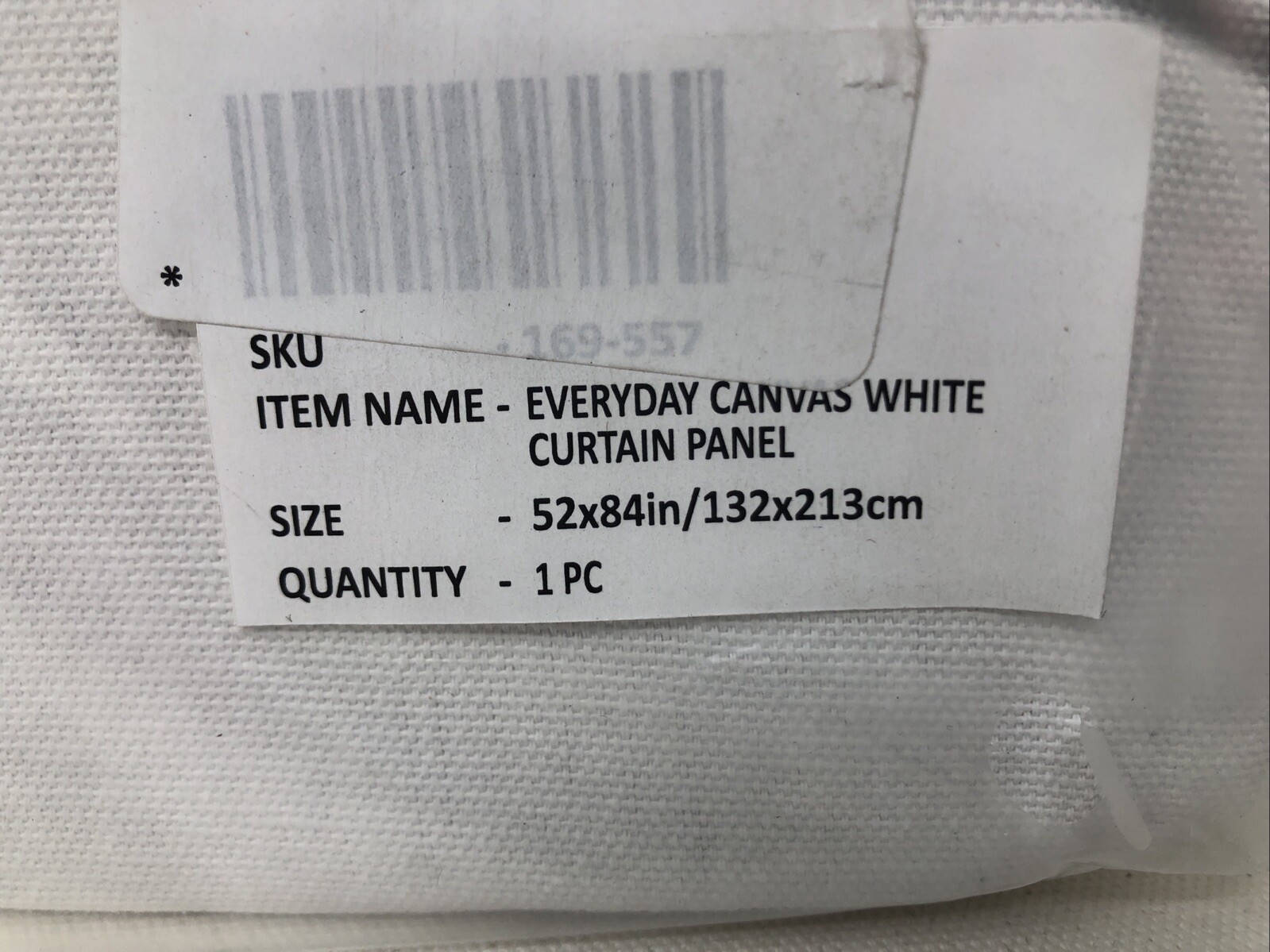 Crate & Barrel White Curtain Panel, Organic Cotton Canvas 52x84in / 132x213cm