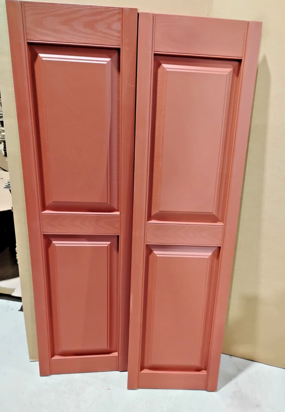 Ekena Millwork Vinyl Raised Panel Shutters 14.75in W x 55in H Burgundy Red Pair