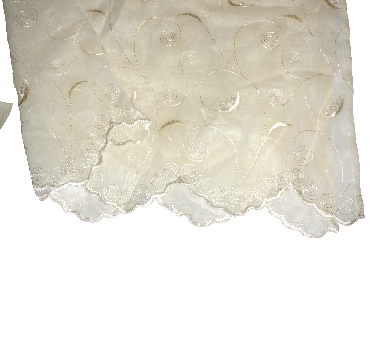 COMMONWEALTH HOME CREAM EMBROIDERED SCROLL SCALLOPED SHEER (2) PANELS 54 X 84