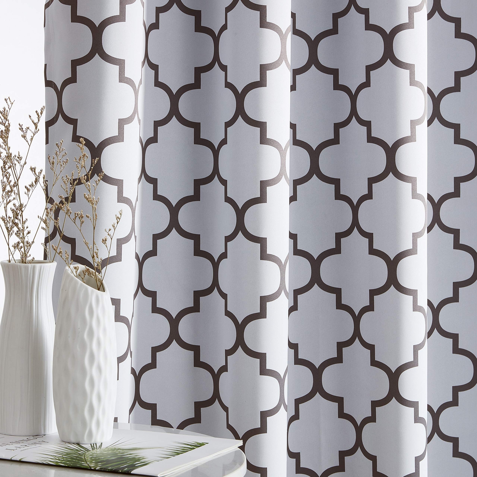 HLC.ME Lattice Print Moroccan Thermal Blackout Curtains 84 Inch – Privacy Sha…