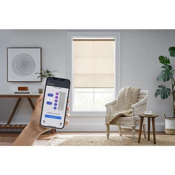 HDC Linen Cordless Light Filtering Fabric Roller Shade 46.25 x 72 Hubspace Motor