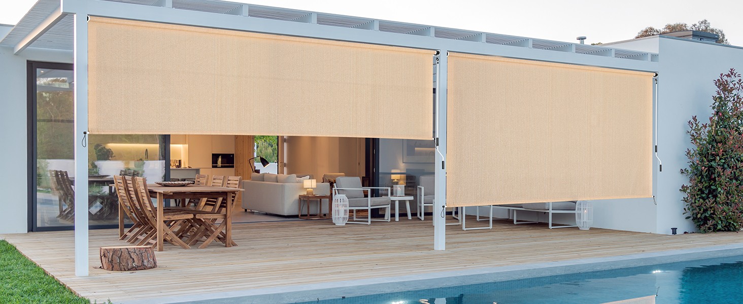 Outdoor Roller Shades 6′ W x 8 L (72″ W x 96″ H), Cordless Patio Shades Roll Up